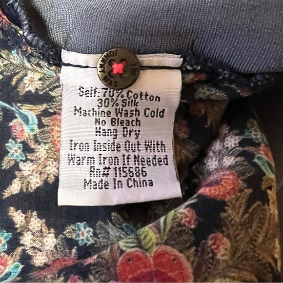 Johnny Was | Floral Button Front Shirt Velvet Back Top Cotton Silk Size XS - Picture 13 of 13
